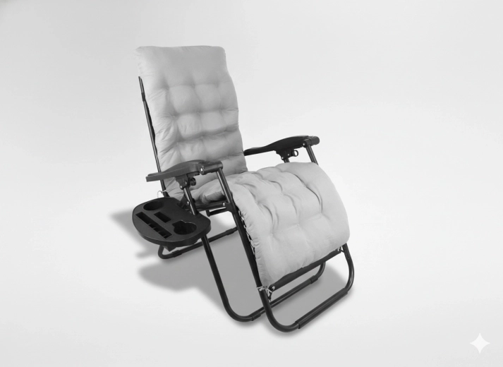 Sklopiva vrtna ležaljka s podlogom i stolićem, crna sa sivim jastukom