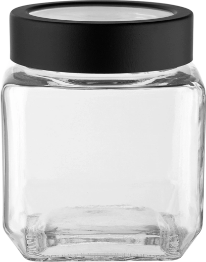 Staklena četvrtasta posuda Altom Design s crnim navojnim poklopcem, 500 ml