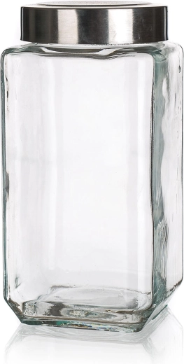 Staklena kvadratna posuda AKCENT 1 l s poklopcem od nehrđajućeg čelika