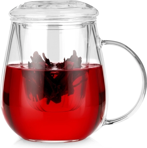 Staklena šalica sa sitom i poklopcem 530 ml