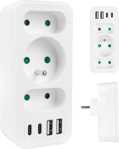 Mrežni razdjelnik MACLEAN s 1x Schuko, 2x Euro i 2x USB-A + 2x USB-C, bijeli