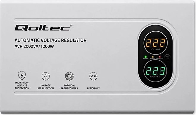 Qoltec automatski stabilizator napona AVR 2000VA / 1200W s toroidnim transformatorom