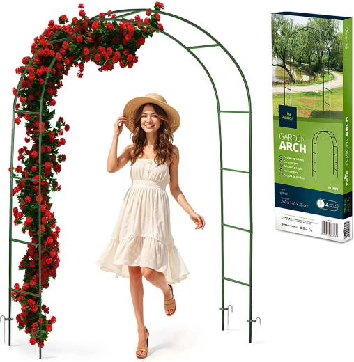 Vrtna lučna pergola 240 cm – tamnozelena, čelik s praškastim premazom