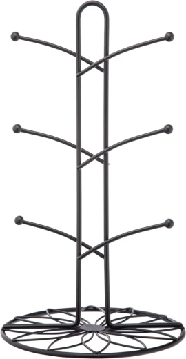 Crni metalni stalak za šalice s cvjetnim dekorom 18 × 33 cm