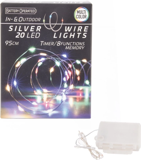 LED svjetlosni lanac na žici s timerom, 20 LED, šareni, in/out