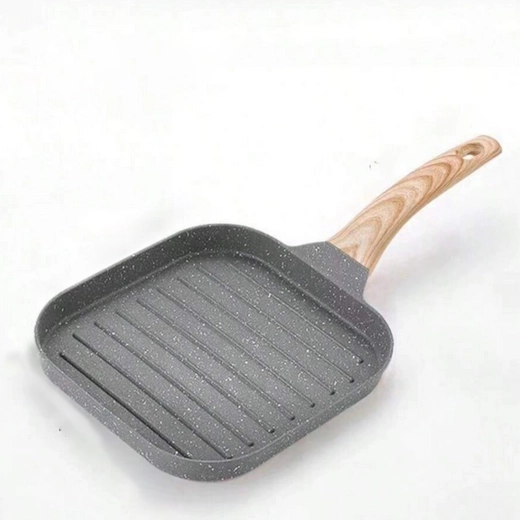 Kvadratna grill tava s neljepljivom površinom i drvenim izgledom ručke