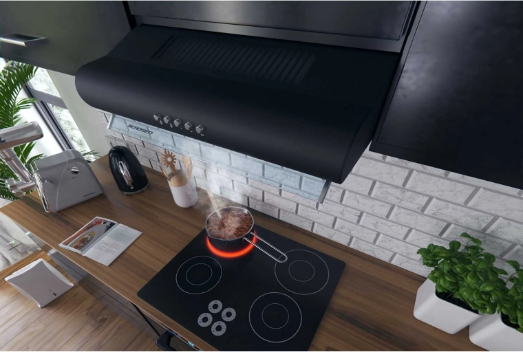 Elegantni crni dizajn sa staklenim panelom