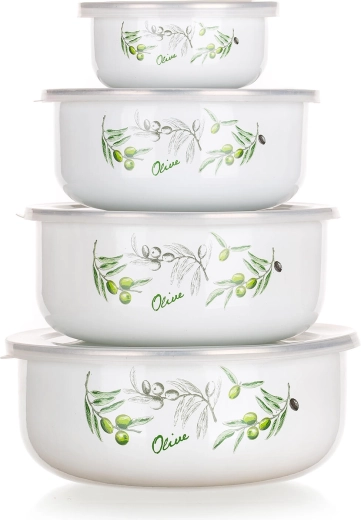 Set emajliranih zdjela s poklopcima OLIVES, 4 kom (10–18 cm)