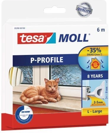 Brtva za prozore i vrata P profil 9 × 5,5 mm, bijela, 6 m