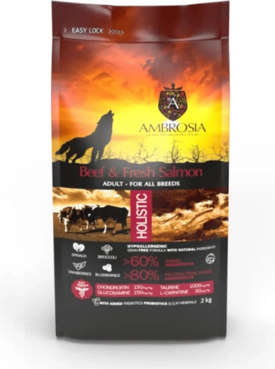 Ambrosia granule za pse s goveđim mesom i svježim lososom 2 kg