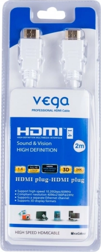 Vega HDMI kabel 3D, pozlaćeni konektori, 2 m, bijeli
