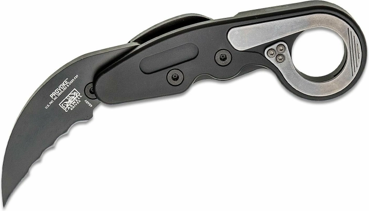 CRKT Provoke Veff Serrations sklopivi karambit nož 6 cm, crni, aluminij