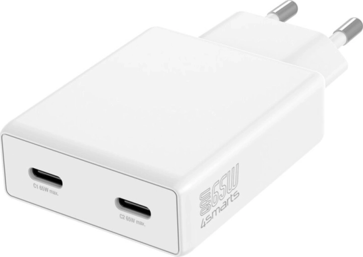 Mrežni punjač PDPlug 65W GaN s dva USB‑C, bijeli