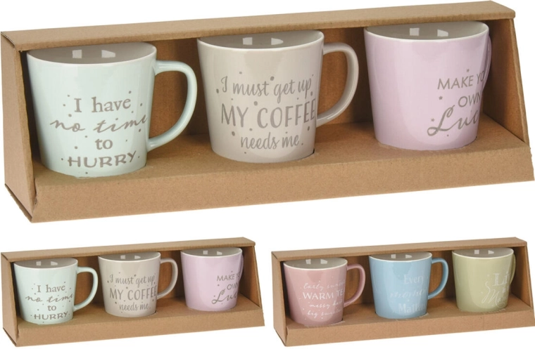 Keramička šalica COFFEE 330 ml – mix pastelnih boja, set 3 kom