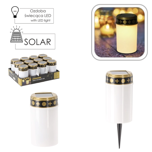 Solarna LED svijeća za grob s efektom plamena 2u1, toplo bijela