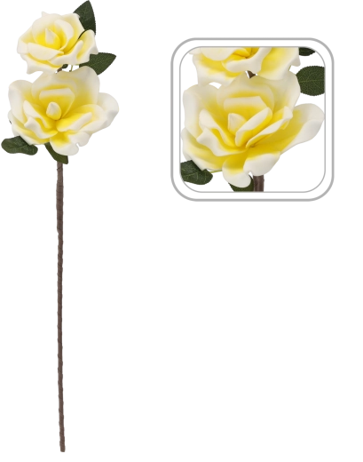 Dekorativna umjetna ruža s 2 cvijeta, 72 cm, žuta