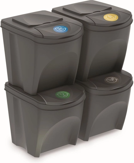 Set 4 kanti za razvrstavanje otpada Sortibox III, sivi kamen, 4×25 l