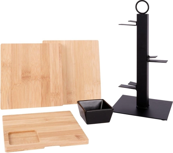 Bambusovi pladnjevi i posudica za umake u kompletu