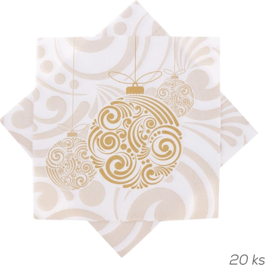 Papirnate salvete s motivom božićne kuglice, zlatne 33 × 33 cm, 20 kom