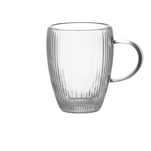 Set od 2 rebraste čaše s dvostrukom stijenkom i ručkom 350 ml