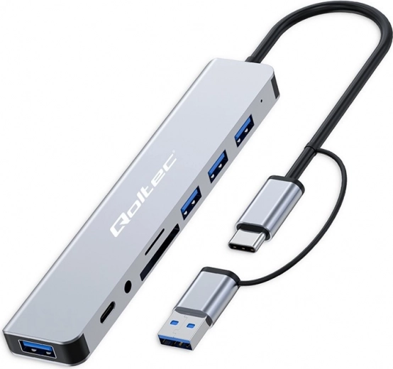 HUB adapter 8-u-1 USB-C/USB s podrškom za SD/TF kartice i 3,5 mm priključak
