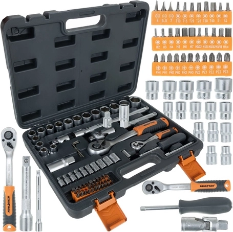 Set alata BIGSTREN 72 dijela u koferu – račnci 1/4" i 1/2" 72T, nastavci i bitovi