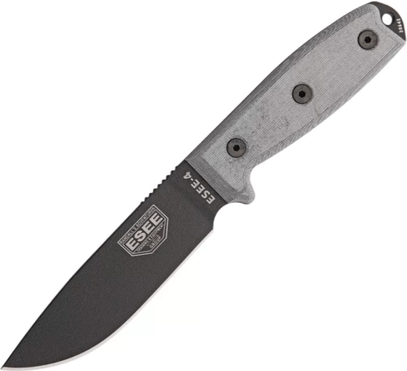 Univerzalni nož ESEE 4 s crnom završnom obradom i Micarta drškom