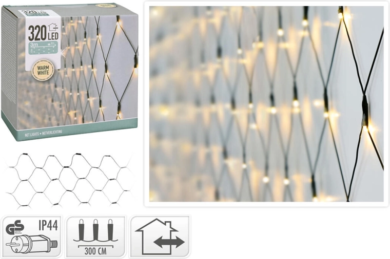 Božićna LED svjetlosna mreža 1,5 × 3 m, 320 LED, toplo bijela, IP44