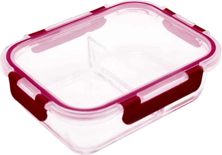 staklena posuda LORA pravokutna s pregradom 1,3 l s poklopcem