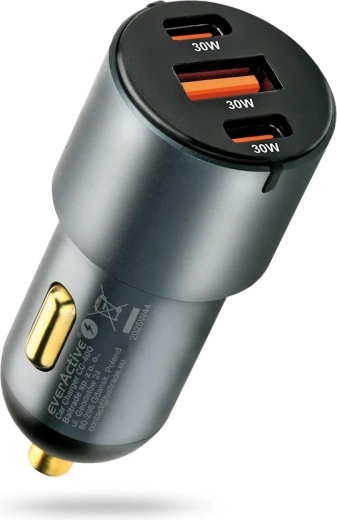 Autopunjač 60 W s USB‑C PD i USB QC3.0 (1× USB, 2× USB‑C) crna