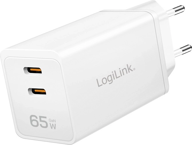 Mrežni punjač LOGILINK 65W s 2× USB‑C, bijeli