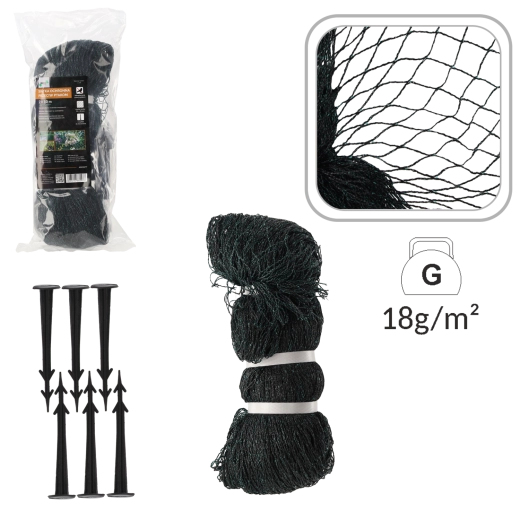 Zaštitna mreža protiv ptica 2 × 10 m, 18 g/m² + 6 plastičnih klinova