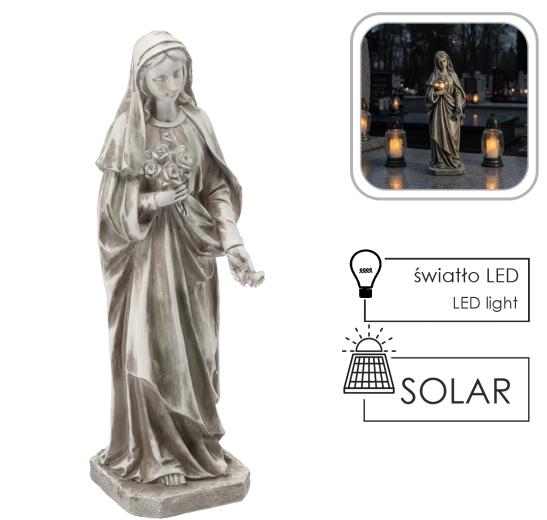 Skulptura Djevice Marije s LED buketom, bež, 51 cm