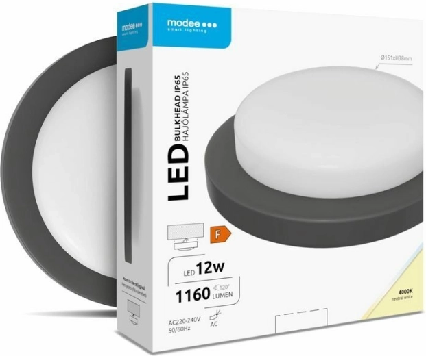 Okrugla zidna/stropna LED svjetiljka 12 W, 4000 K, 1160 lm, crna – MODEE LED Bulkhead Round