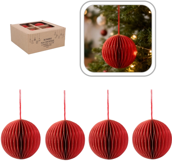 Set crvenih božićnih ukrasa 8 cm – 4 kom