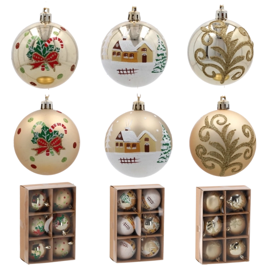 Set zlatnih božićnih kuglica 7 cm – nepolomljive ukrase za bor (6 kom)