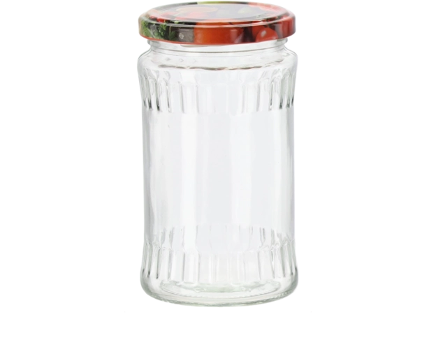 Staklenka za zimnicu 370 ml s navojnim dekorativnim poklopcem 66 mm