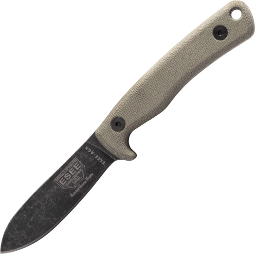 Lovčki nož ESEE AGK, 9 cm, Black Stonewash, siva Micarta, kožno korice