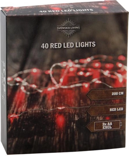 Svjetleći lanac 40 LED, crveni, 2 m, na baterije