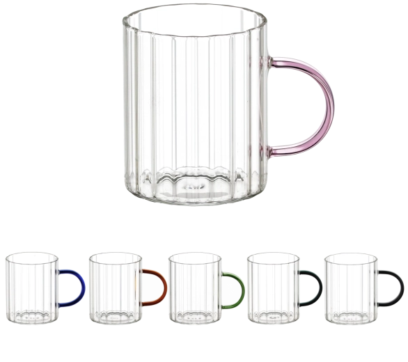 Set od 6 staklenih šalica Stripped s ručkom 400 ml