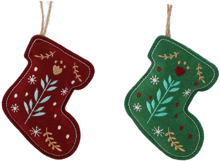 Božićni ukras – viseća čizmica 9 × 2 × 17 cm, zelena ili burgundska