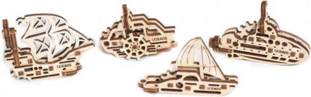 Ugears 3D drvene mehaničke puzzle – 4 mehanička privjeska Plovila