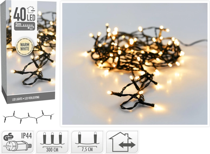 Božićna LED rasvjeta 3 m, 40 LED, toplo bijela, IP44
