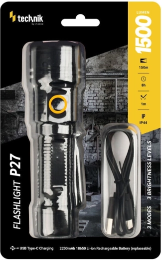 Technik MT-P27 džepna svjetiljka 1500 lm s USB‑C i zamjenjivom baterijom 18650