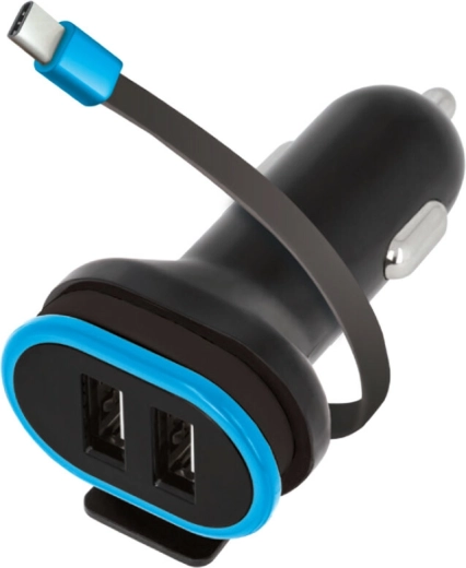 Autopunjač FOREVER s USB‑C kabelom, 2× USB, 3 A