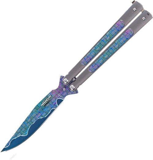 Sklopivi leptir nož JOKER Butterfly, 10,8 cm, potpuno metalni, s duginim dekorom