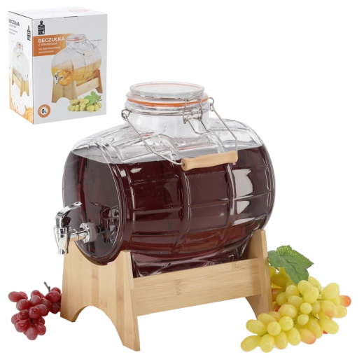 Staklena bačva za napitke 8 l s bambusovim postoljem i slavinom