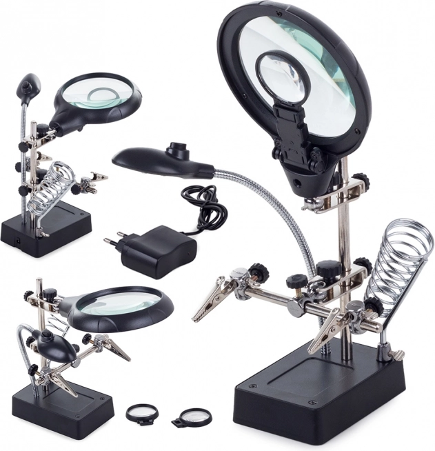 Treća ruka s lupom 2,5× 90 mm i LED osvjetljenjem za lemljenje