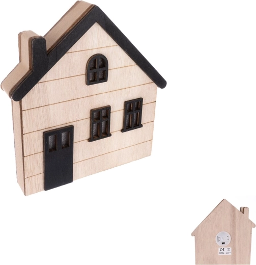 Drvena dekorativna kućica bež-crna 15 × 3 × 15 cm