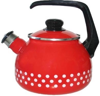 Emajlirani čajnik s točkicama 2 l, promjer 20 cm, crveni